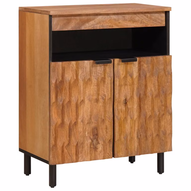 Credenza moderna vidaXL in legno di mango e metallo, finitura marrone opaco, L: 60 cm, P: 33 cm, H: 75 cm