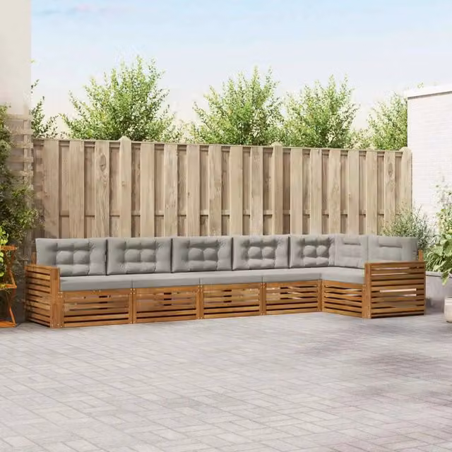 Set di divani da esterno 6 pz Grigio Naturale e Chiaro 3373546