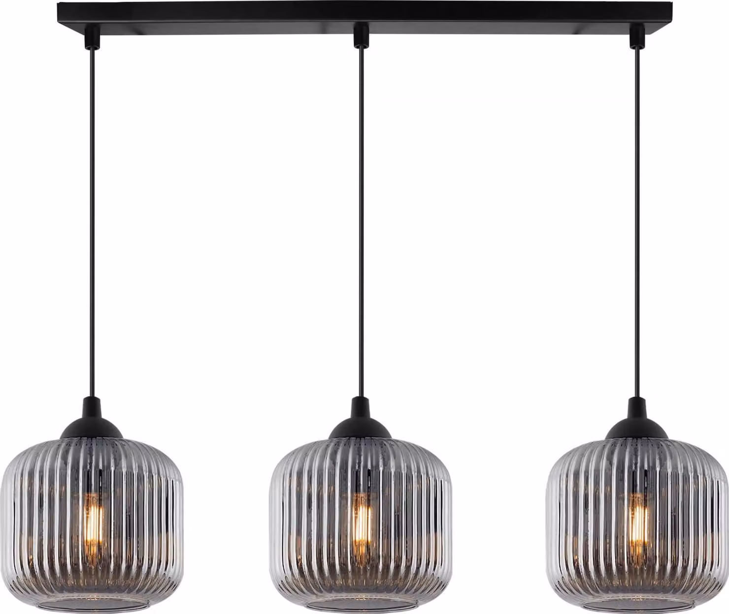 Lampada a sospensione RIFFLE nera a 3 luci, cilindro in vetro grigio E27