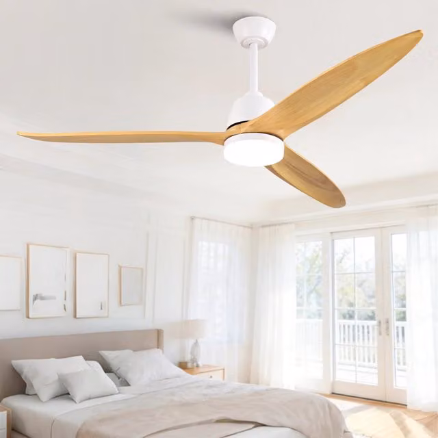 Ventilatore da soffitto moderno da 60 pollici con 3 pale in legno d’acero e luce LED dimmerabile
