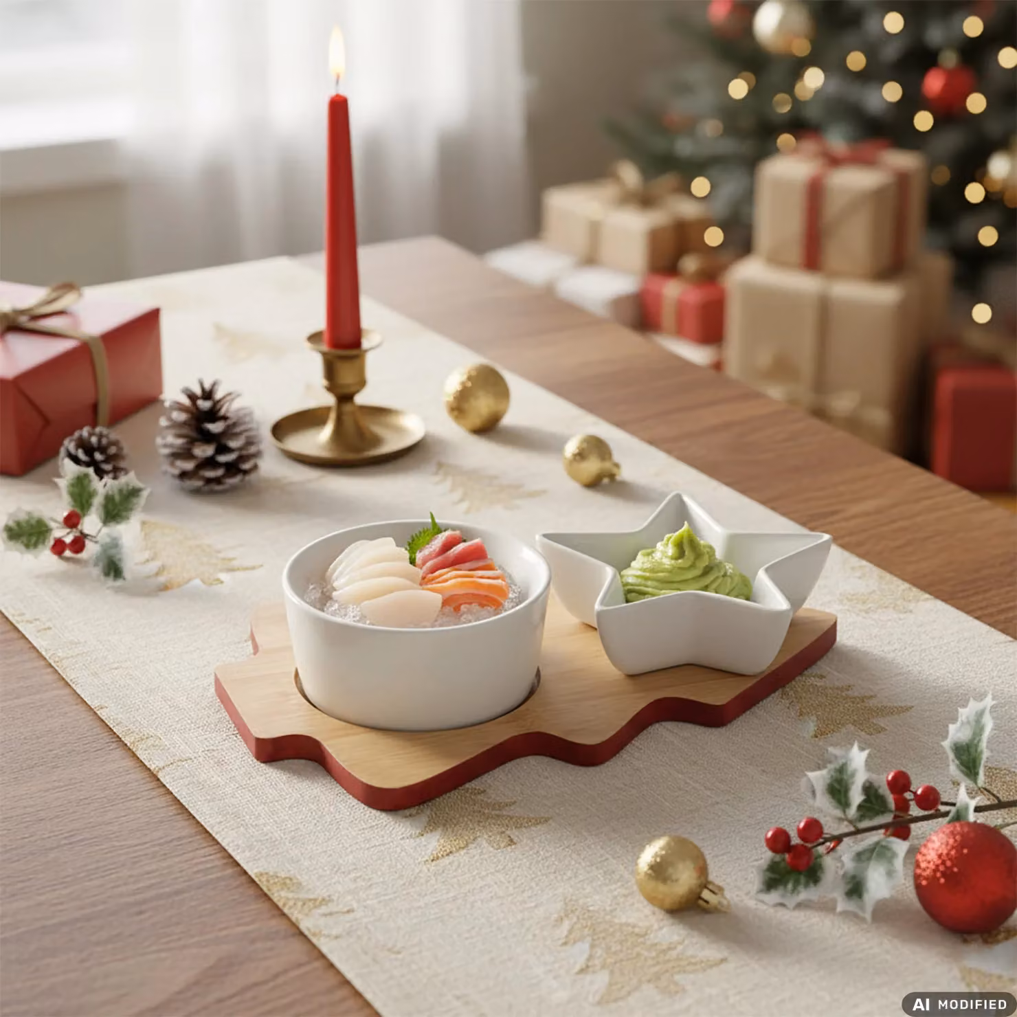 Antipastiera Natalizia Vestiamo Casa in Bamboo e Stoneware Bianca L: 21 cm, P: 14 cm – 2
