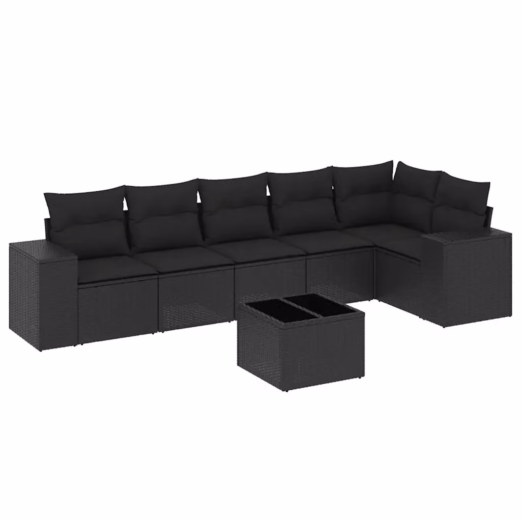 vidaXL Set Divani da Giardino a L con Cuscini 7pz Nero in Polyrattan e Acciaio – 2