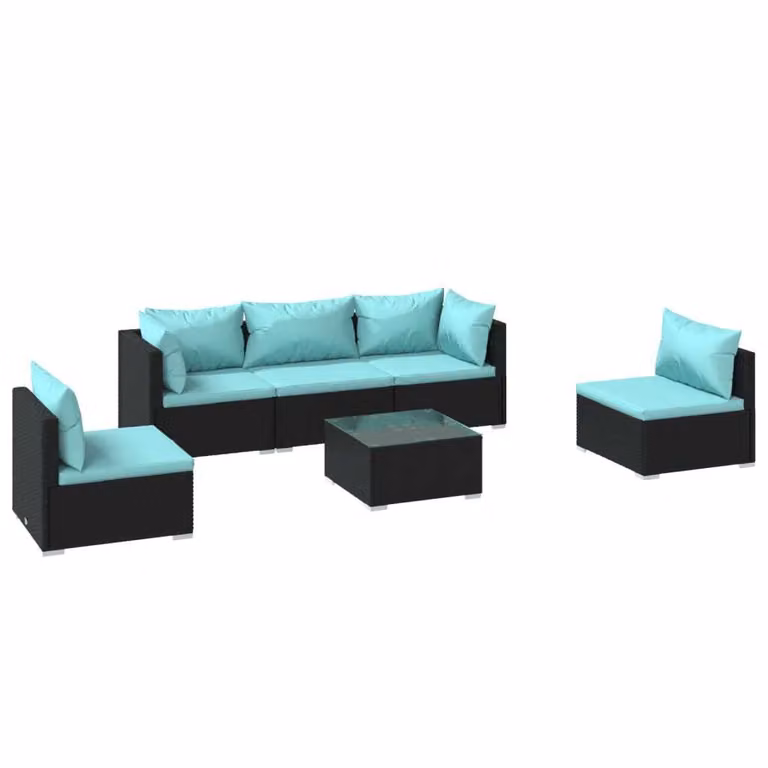 Set Divani da Giardino 6 pz con Cuscini in Polyrattan Nero