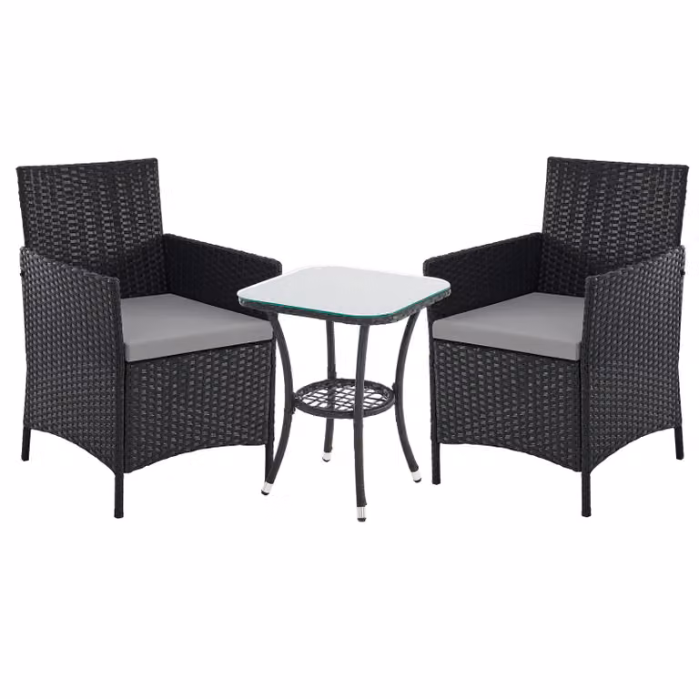 SVITA BROOKLYN BISTRO Set di mobili da giardino 3 pezzi in rattan per esterni nero