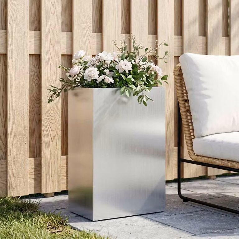 Vaso da giardino vidaXL in acciaio zincato argento L: 50 cm, P: 40 cm, H: 75 cm