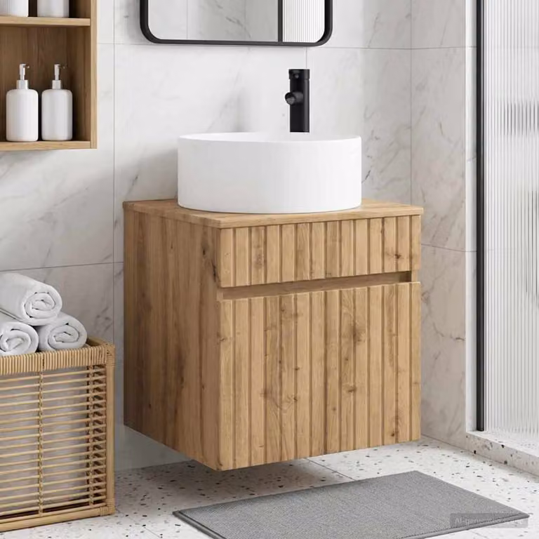 Mobile lavabo da parete vidaXL in stile moderno, Rovere, L: 49 cm, P: 44,5 cm, H: 65,5 cm