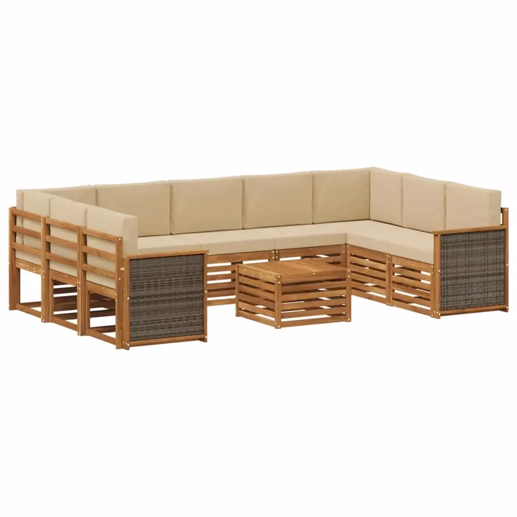 Set di divani da esterno a forma di U vidaXL in legno di acacia con cuscini, colore beige e marrone – 2