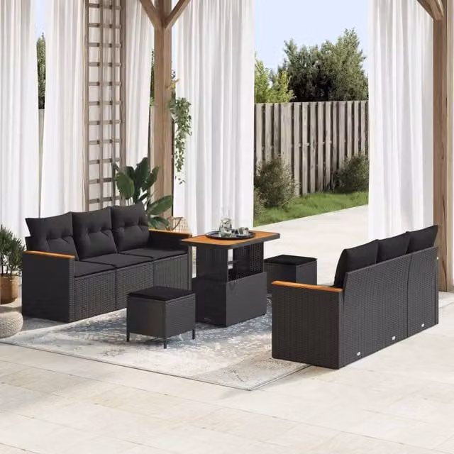 Set Divano da Giardino 9 pz Nero polyrattan 3362999