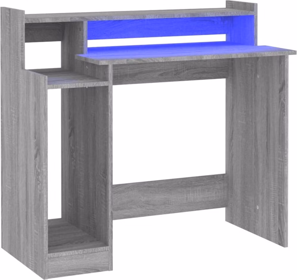 Scrivania con Luci LED Grigio Sonoma 97x45x90 cm in Multistrato