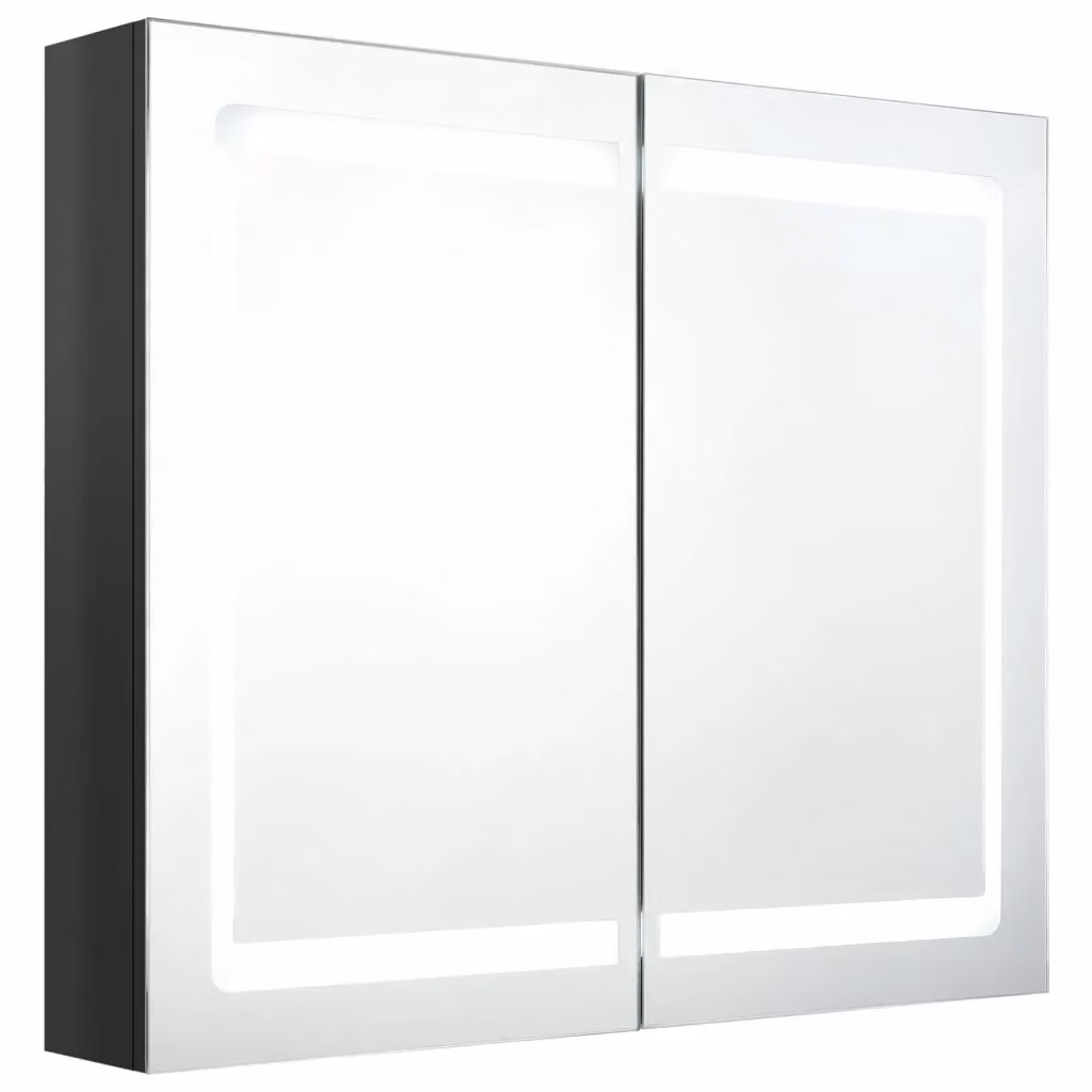 Armadietto da bagno moderno vidaXL con specchio e illuminazione LED nero lucido L: 80 cm, P: 12 cm, H: 68 cm – 2