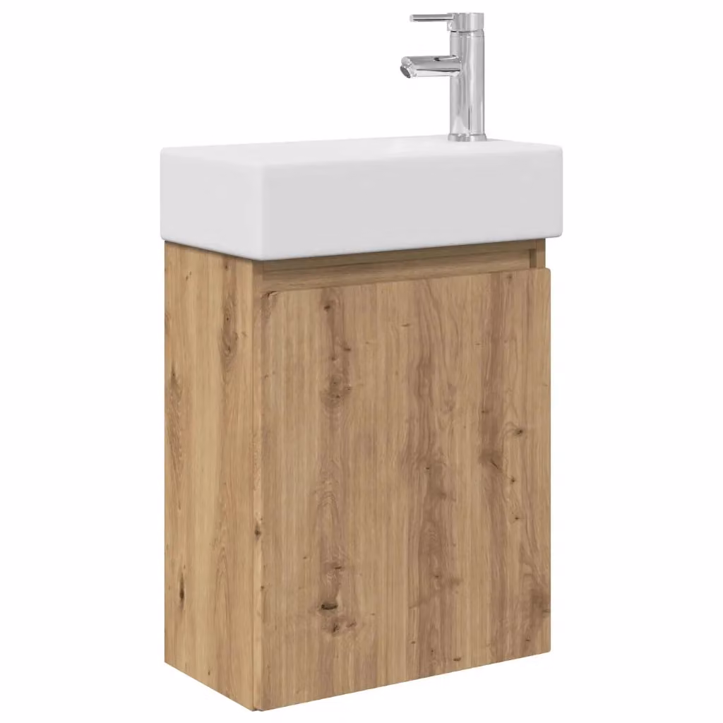 Mobile bagno sospeso vidaXL in legno rovere con ante a battente bianco e marrone – 2