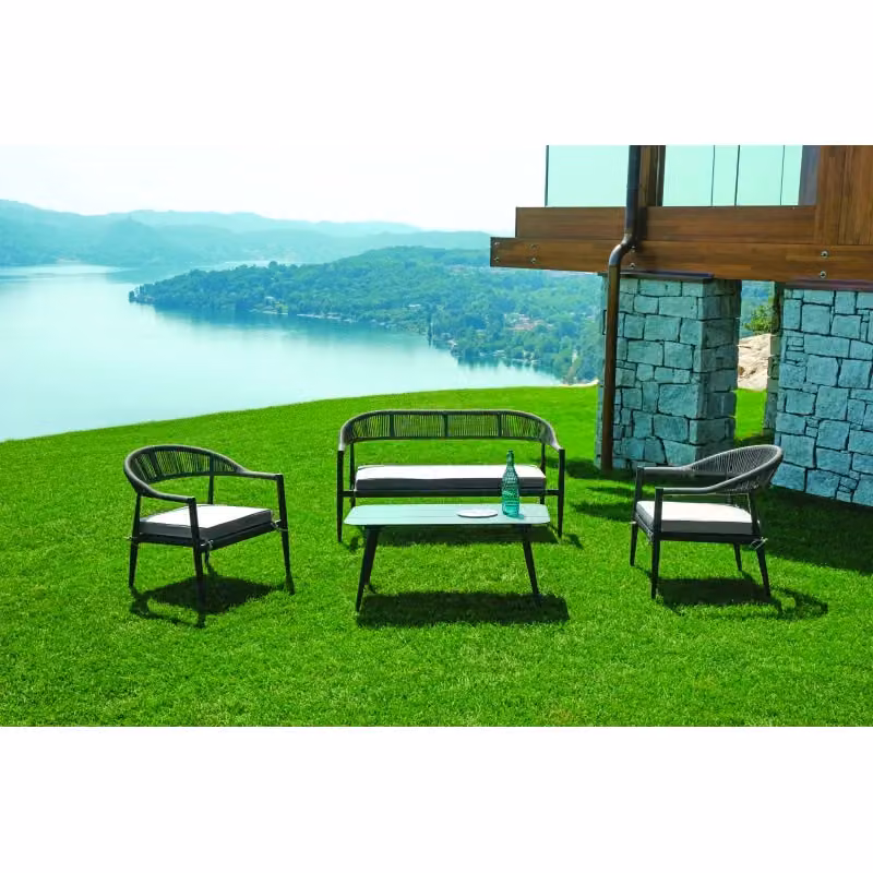 Set Salotto da Giardino Milano Moia in Alluminio Antracite con Seduta e Schienale in Wicker Grigio – 2