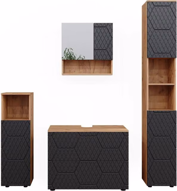 Set mobili bagno Irma Antracite con struttura a nido d'ape 4 pezzi Vicco