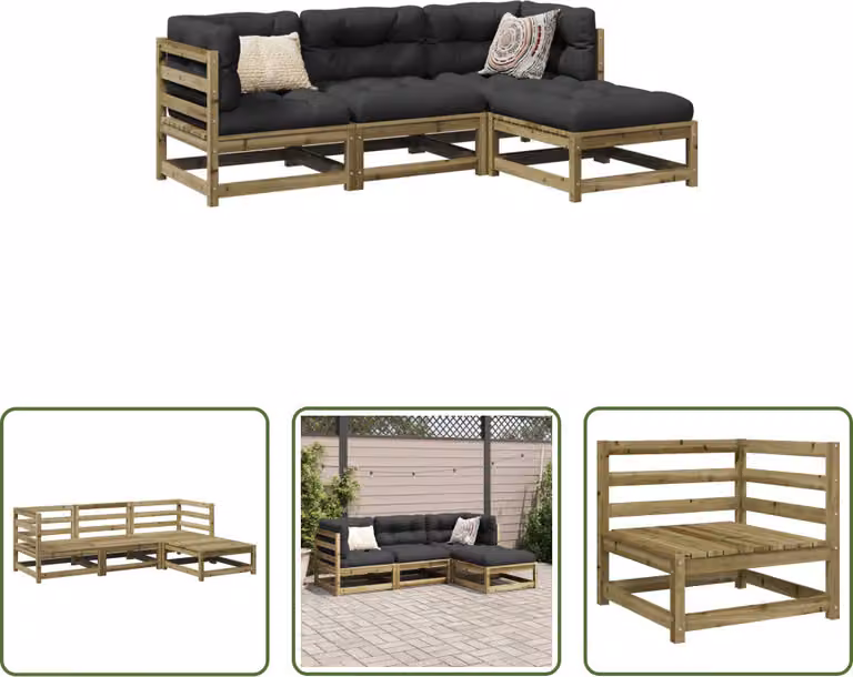 The Living Store Set di divani da giardino 4 pezzi in legno di pino impregnato
