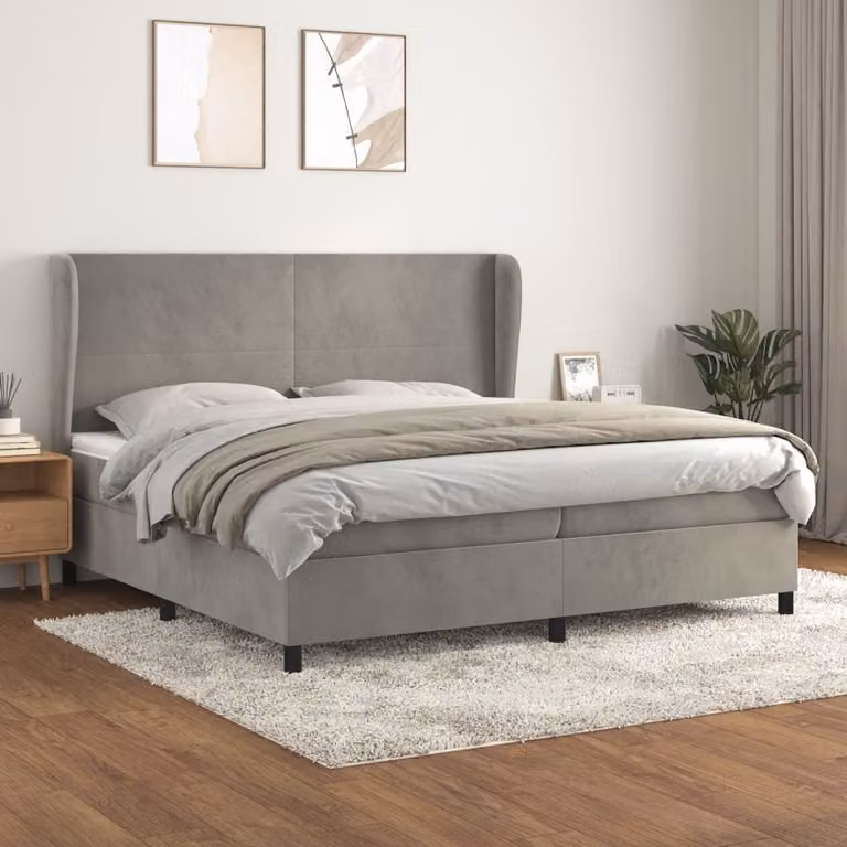 The Living Store Letto a molle con materasso grigio chiaro 200x200 cm in velluto