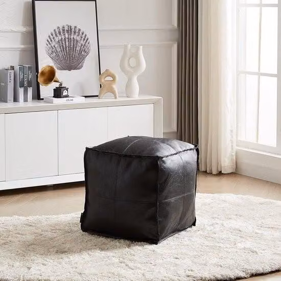 Pouf quadrato - soluzione di contenimento - 44 cm - nero - pelle impermeabile