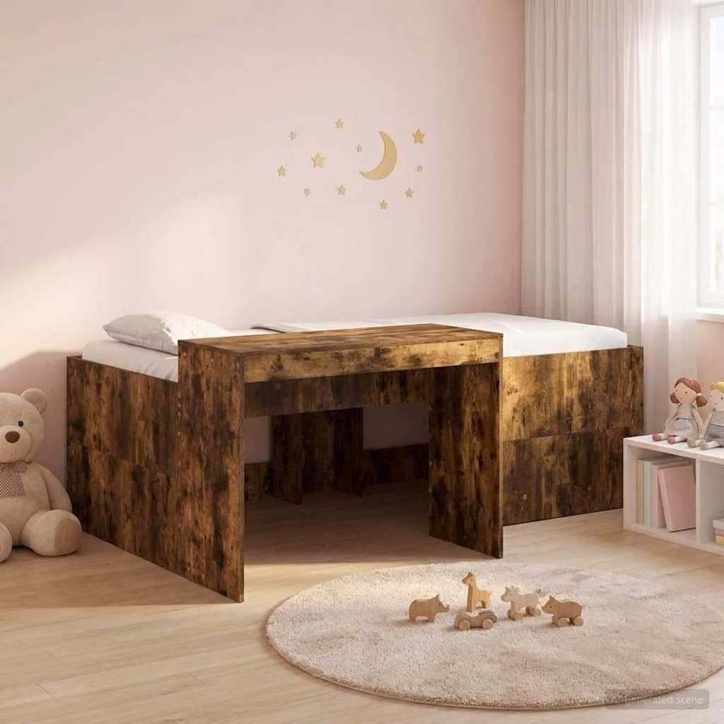 Maison Exclusive - Letto a soppalco con scrivania per bambini in rovere affumicato