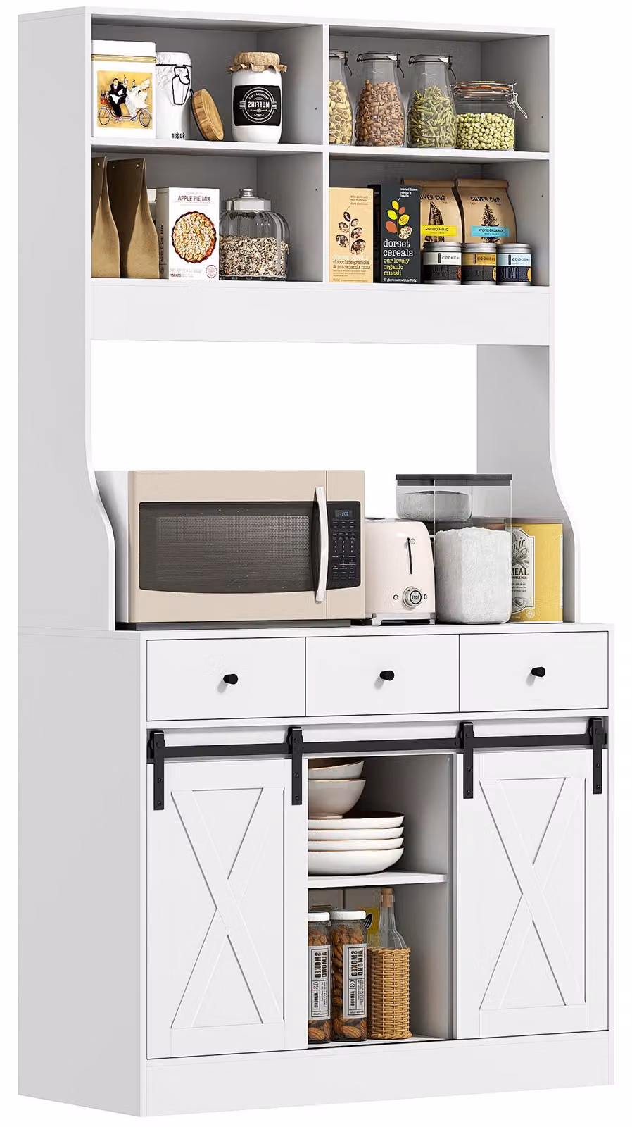 HOMCOM Mobile da cucina, mobile alto con piano di lavoro, ante scorrevoli e cassetti