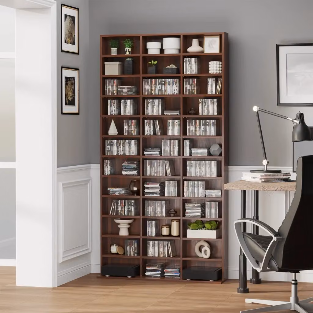 EasyComfort Mobile Porta CD con Ripiani Regolabili, Scaffale Salvaspazio in MDF con 36 Scomparti, L: 102 cm, P: 23.5 cm, H: 195 cm, Marrone – 2