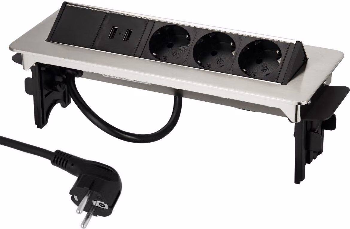 Presa da incasso in alluminio a scomparsa a 3 vie + USB - nichel