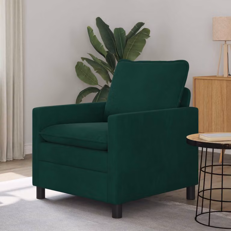 Divano moderno vidaXL in velluto verde con struttura imbottita, L: 76 cm, P: 81 cm, H: 87,5 cm
