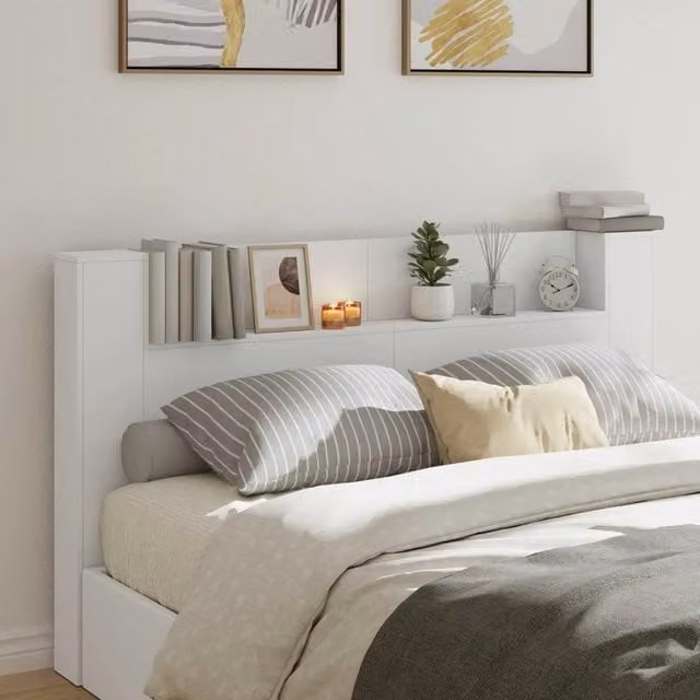 Testiera con stoccaggio e illuminazione LED vidaXL in legno bianco L: 180 cm, H: 103,5 cm, P: 24,6 cm – 1