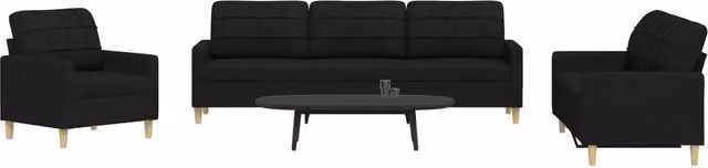 Set di divani 3 pezzi vidaXL in tessuto nero con struttura in metallo per soggiorno – 2