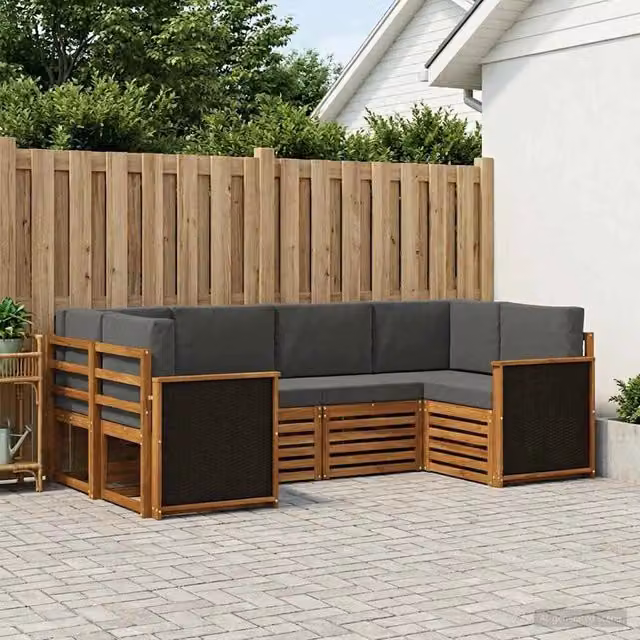 Set di divani da esterno a L vidaXL in legno di acacia con cuscini, beige e antracite