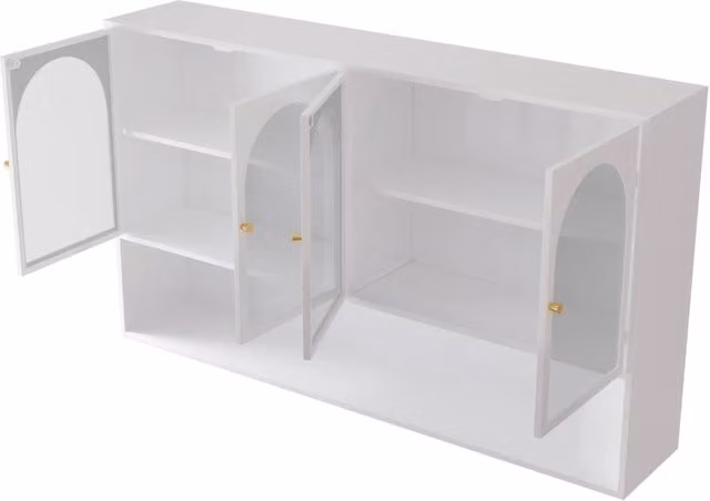 Armadio da Parete con 4 Ante in Vetro Grigio 120x23x70 cm per Cucina, Soggiorno e Bagno, Struttura in Metallo Bianca