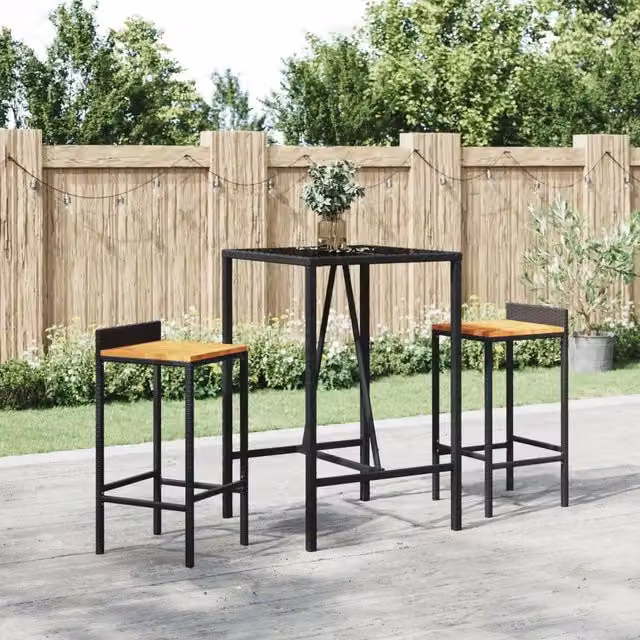 Tavolo da bar moderno vidaXL in polyrattan nero con piano in vetro quadrato L/P/H: 70 x 70 x 110 cm