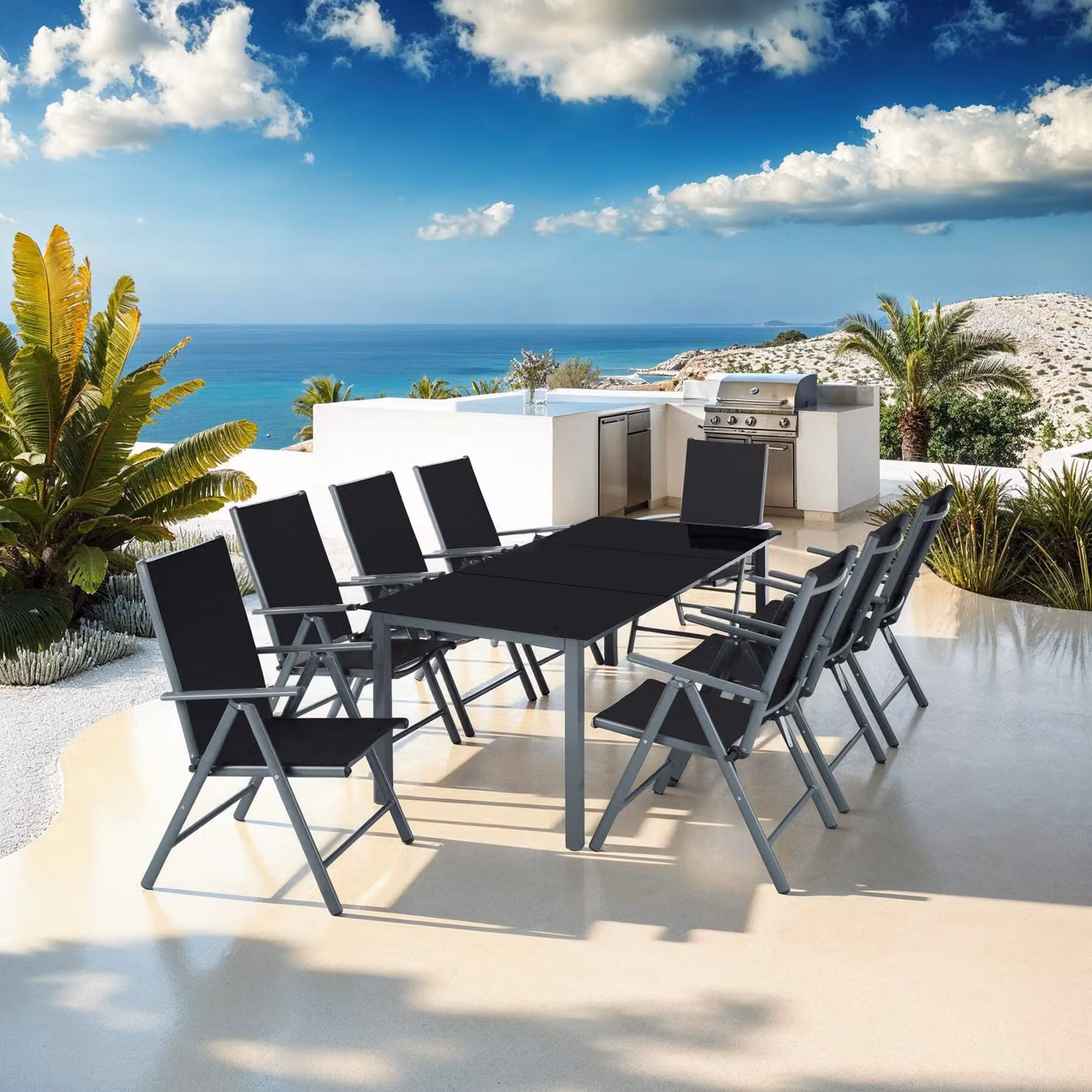 Set di sedute da giardino TecTake GmbH in alluminio verniciato antracite opaco con piano in vetro per 9 persone – 1