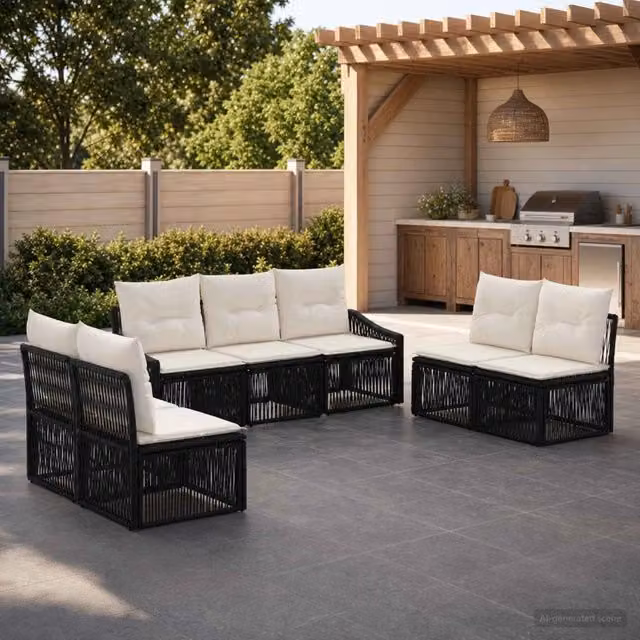 Set Divano da Giardino 7 pz Nero polyrattan 3435973