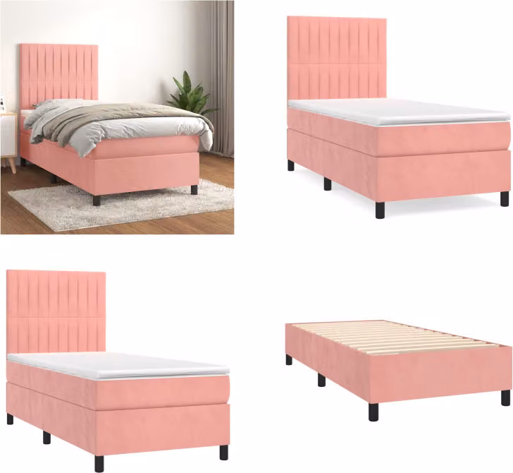 vidaXL Letto a molle con materasso rosa 100x200 cm in velluto - Letto a molle - Letti a molle - Letto - Mobili da camera da letto