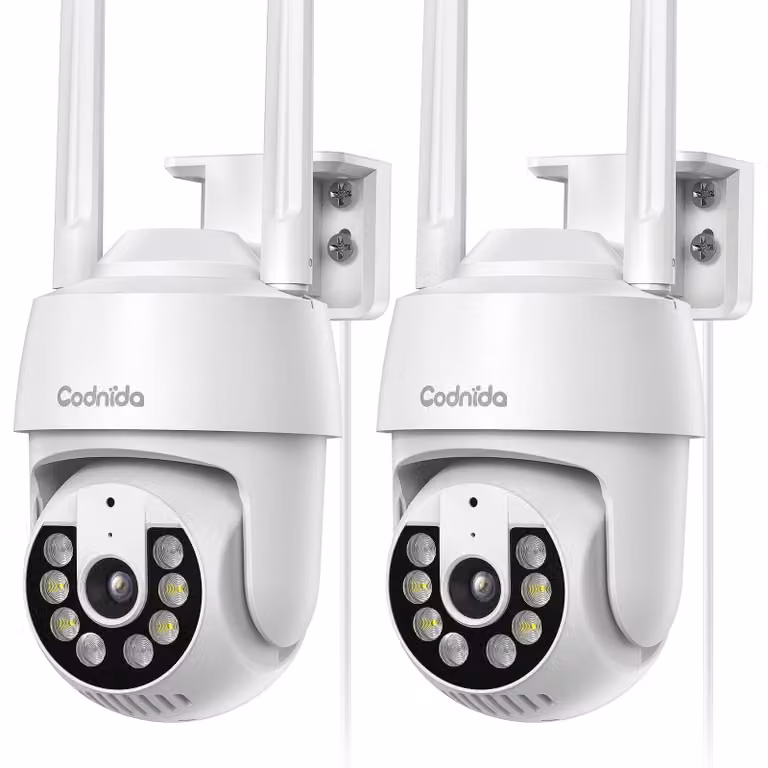 Telecamera di sicurezza per esterno - WiFi - 2K - Visione notturna a colori - Sirena - Set da 2 pezzi - Tracciamento automatico