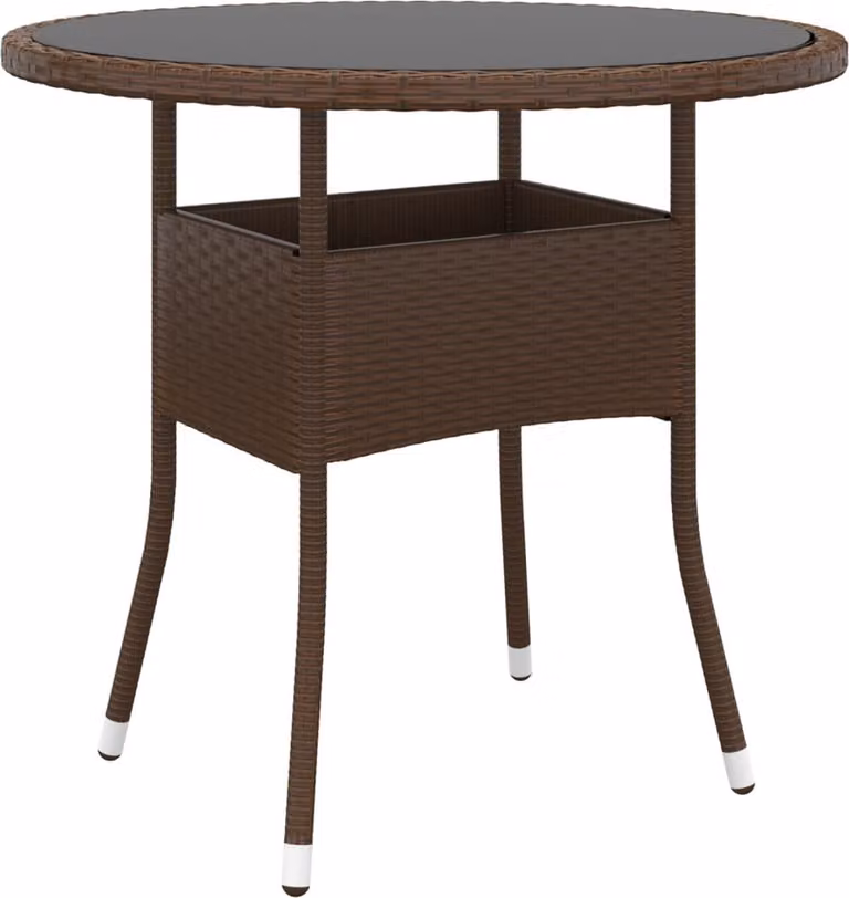 Tavolo da giardino Ø80x75 cm in vetro temperato e poly rattan marrone