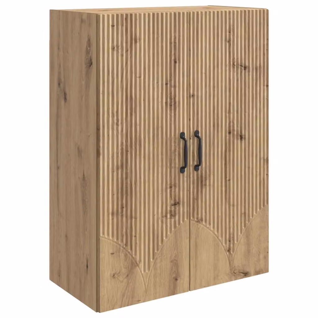 Armadietto a muro in rovere marrone con ante a battente e ripiani interni, design minimalista L: 66 cm, P: 34,5 cm, H: 90 cm – 2
