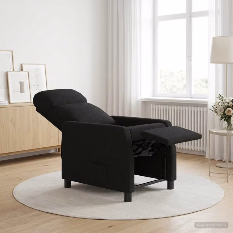 Poltrona reclinabile relax vidaXL in tessuto nero con braccioli e struttura moderna per soggiorno o ufficio