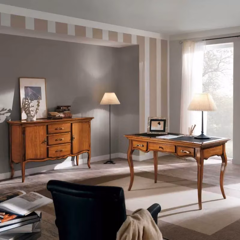 Scrivania classica Bassano in legno e pelle con 3 cassetti Mobili 2G L: 130 cm, P: 70 cm, H: 78 cm – 4