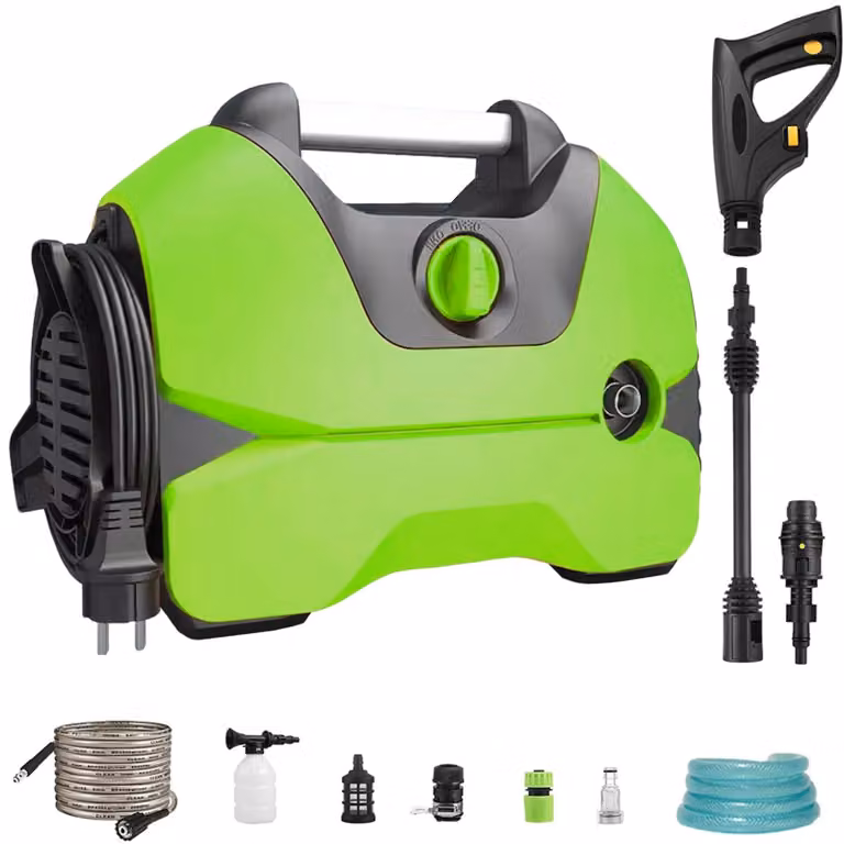 Idropulitrice elettrica, potenza 135 bar, ugello regolabile, colore verde, conforme alla normativa UE