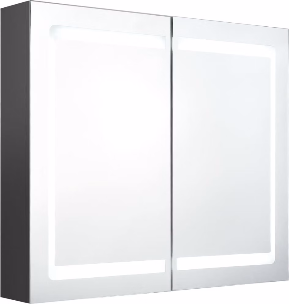 Armadietto Bagno con Specchio e LED Grigio 80x12x68 cm