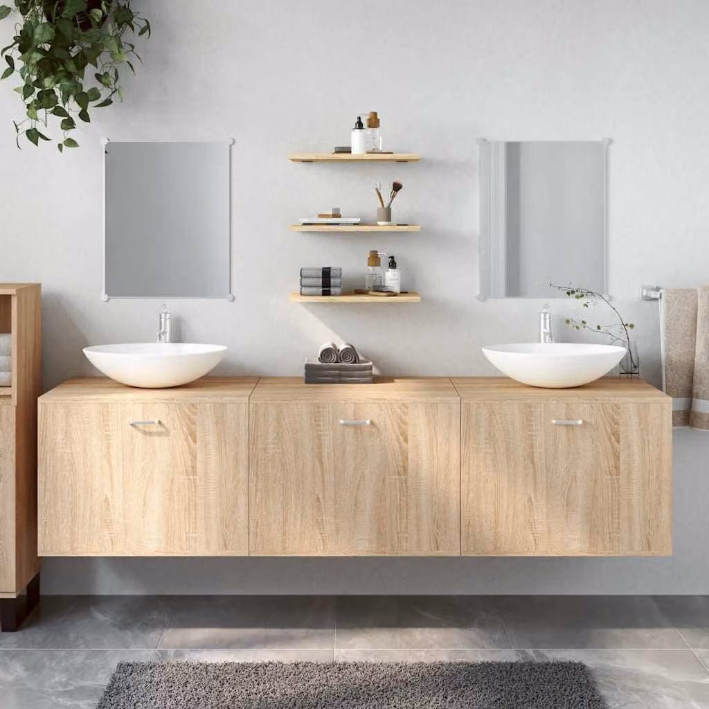 Set di mobili da bagno moderno vidaXL in legno color rovere marrone composto da 6 pezzi con base lavabo e pensili a muro L/P/H: 180 x 45 x 45 cm