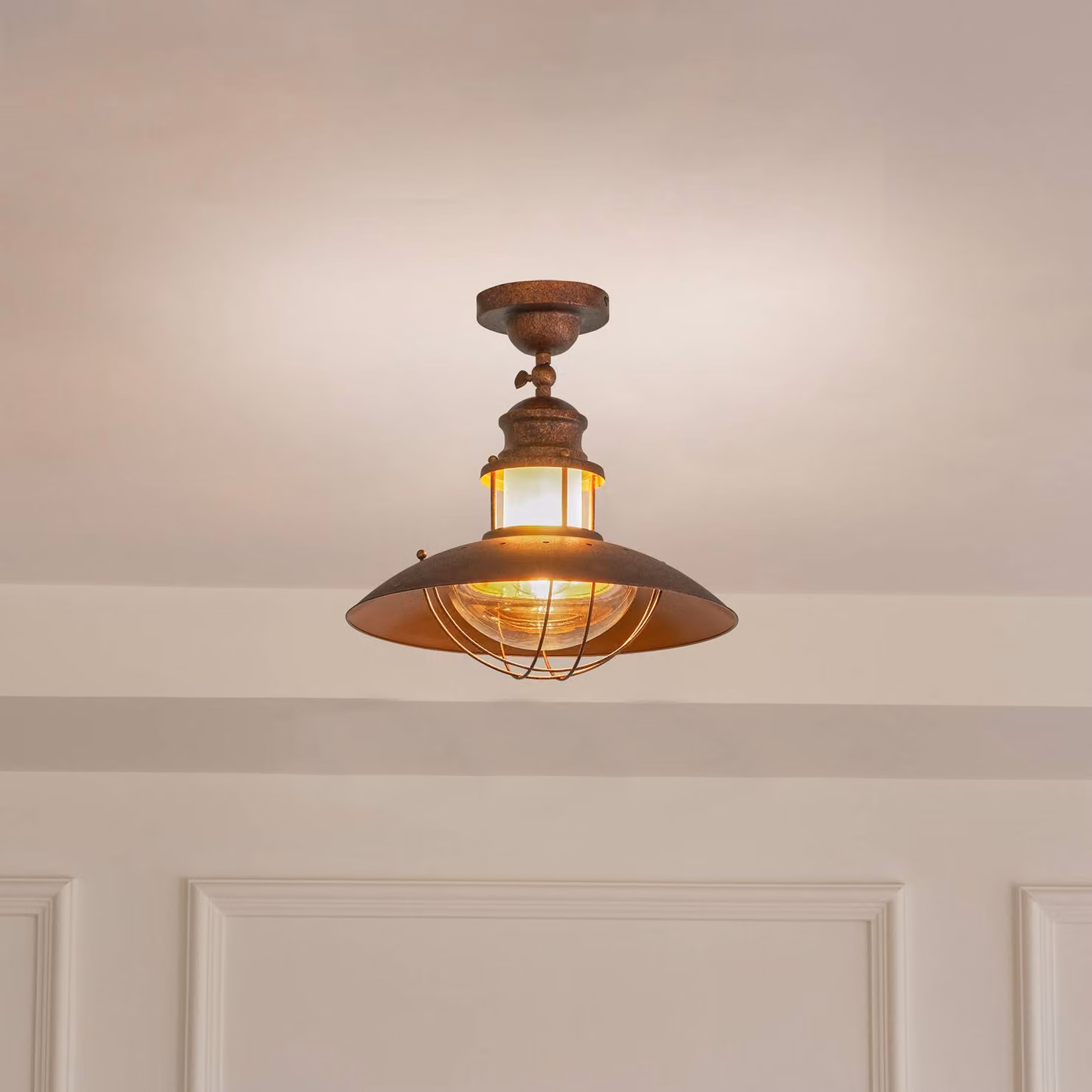 Plafoniera soffitto Louisanne Lindby, dimmerabile, Marrone / Ruggine, Cucina, Metallo, Marittimo, Plafoniera