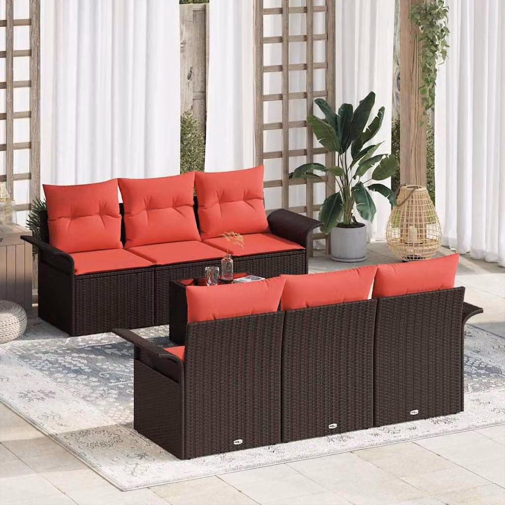 Maison Exclusive - Set da giardino composto da 7 pezzi, divano, in rattan sintetico marrone