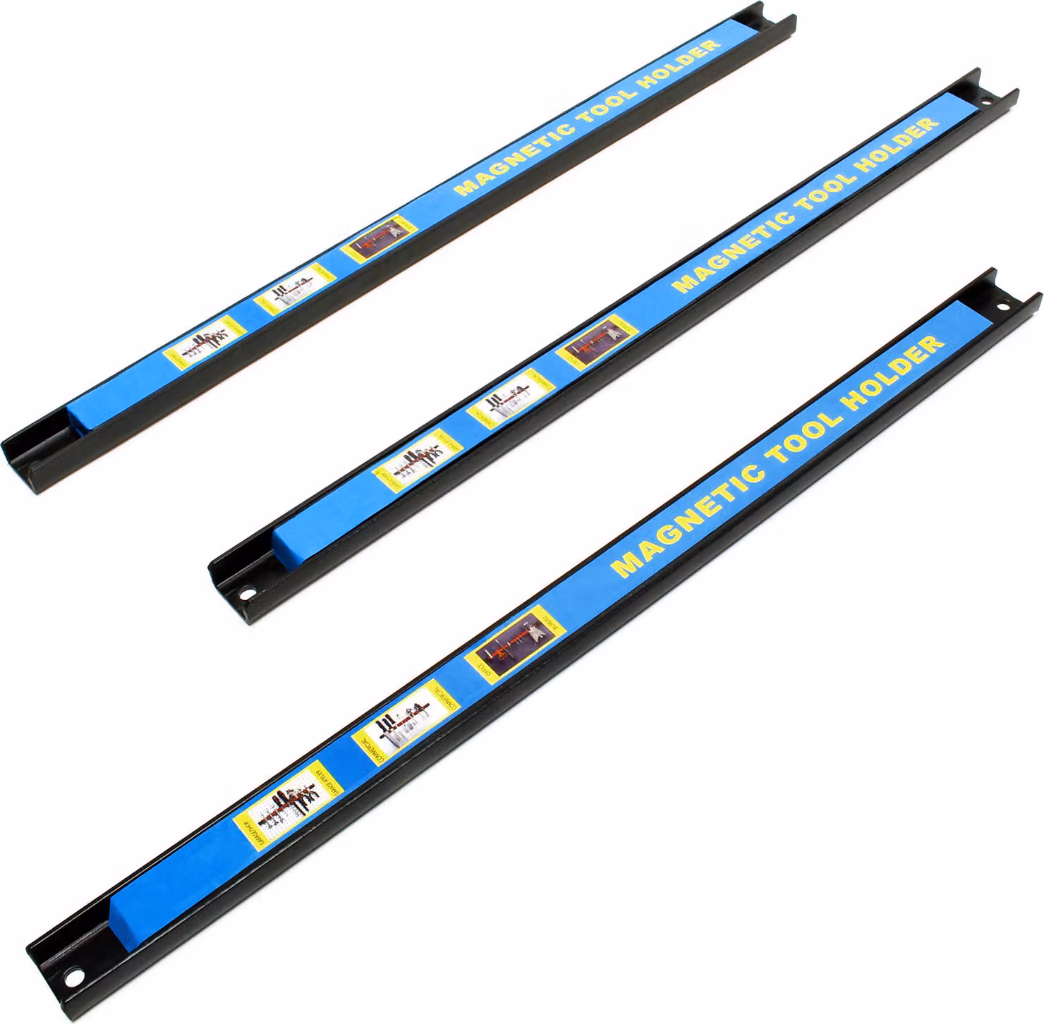 Wiltec banda magnetica set di 3 portautensili da 46cm Acciaio al carbonio guida come supporto a parete per officina per montaggio a parete strumento banda magnetica strumento a parete