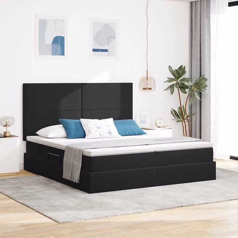Letto con contenitore vidaXL in velluto nero con testiera e base lift up, L 180 x P 200 cm, H 280 cm