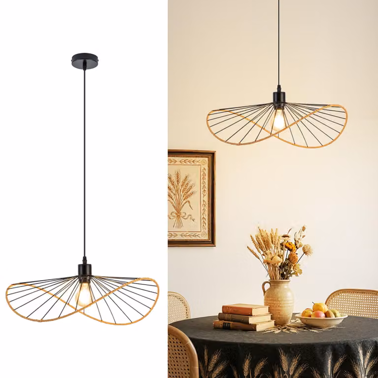 Lampada a sospensione ZMH  a 1 luce, nera, per tavolo da pranzo, con attacco E27, stile retrò, per soggiorno, design boho, Ø 50 cm (lampadina non inclusa)