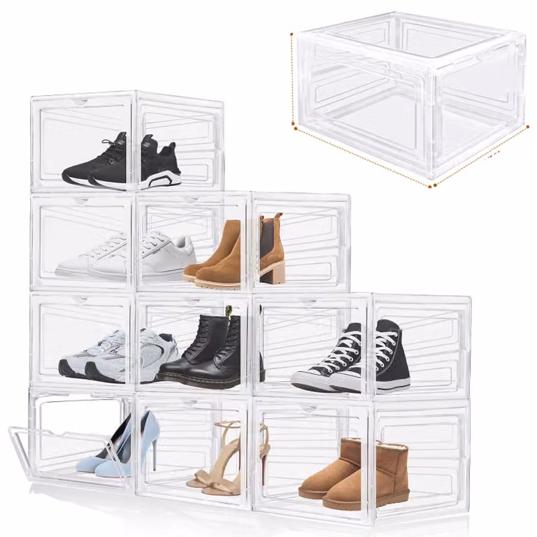 Contenitore per scarpe, design impilabile, materiale plastico resistente, confezione da 9 pezzi