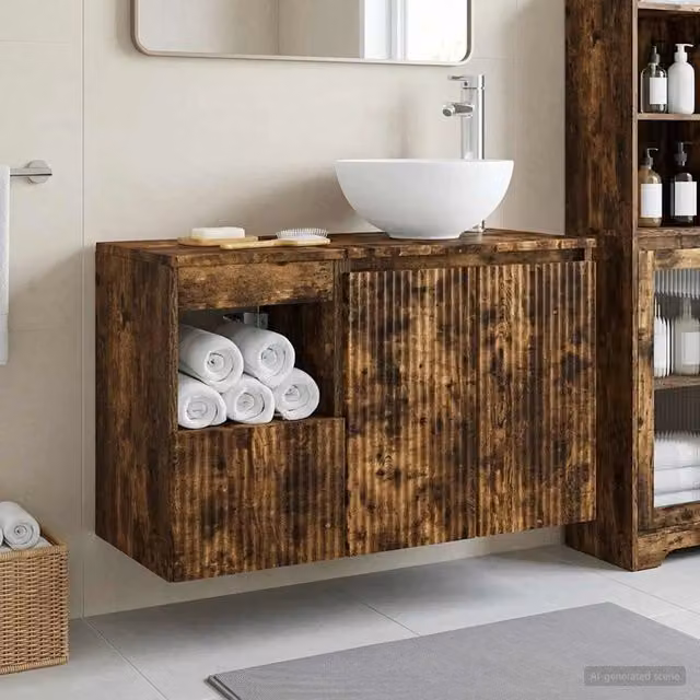 Set di mobili per il bagno 2 pz Rovere Fumo 3404039