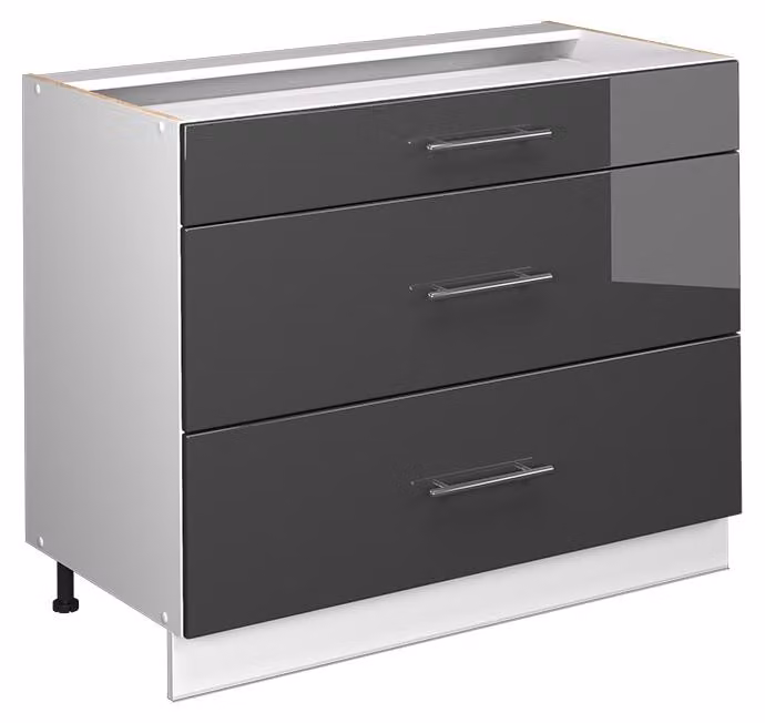 Mobiletto base per cucina Vicco Fame-Line Antracite lucido/Bianco 100 cm senza piano di lavoro, Model 61614