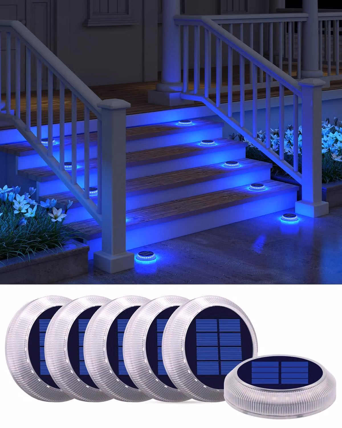 Lampade solari da esterno, confezione da 6, LED a 360°, grado di protezione IP68, 40 lumen, colore blu